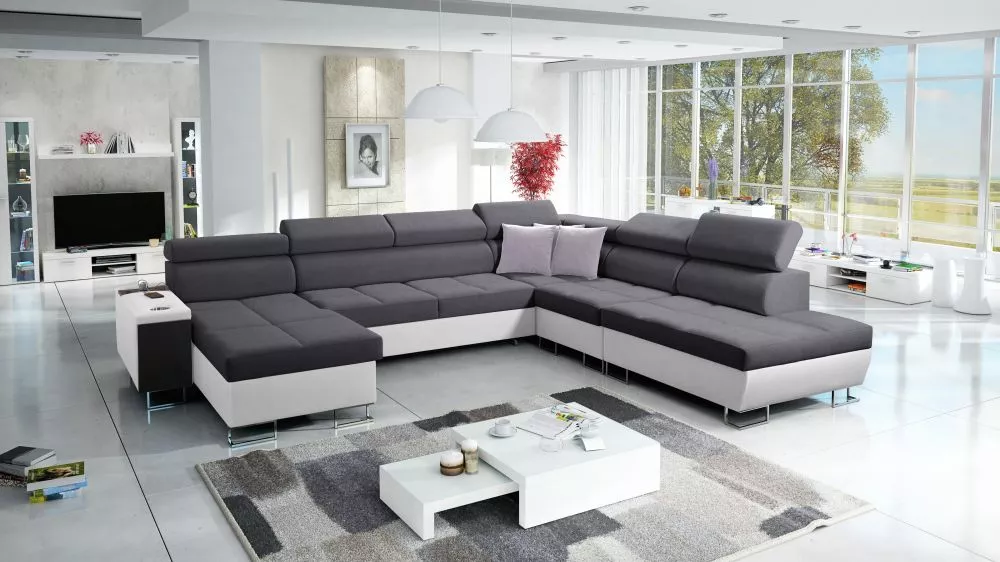 Dīvāns Morena 10 Premium Standard · Tumši pelēks + balts · 298 × 360 × 84 cm