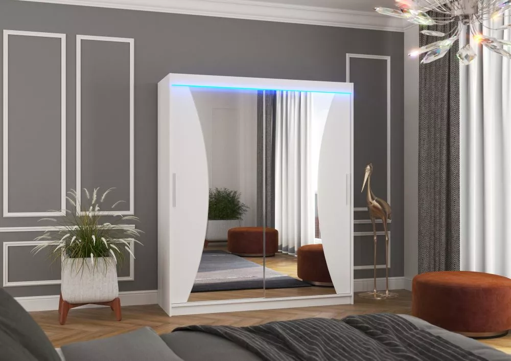 Skapis Charlotte ar LED · Balts · 180 × 58 × 215 cm