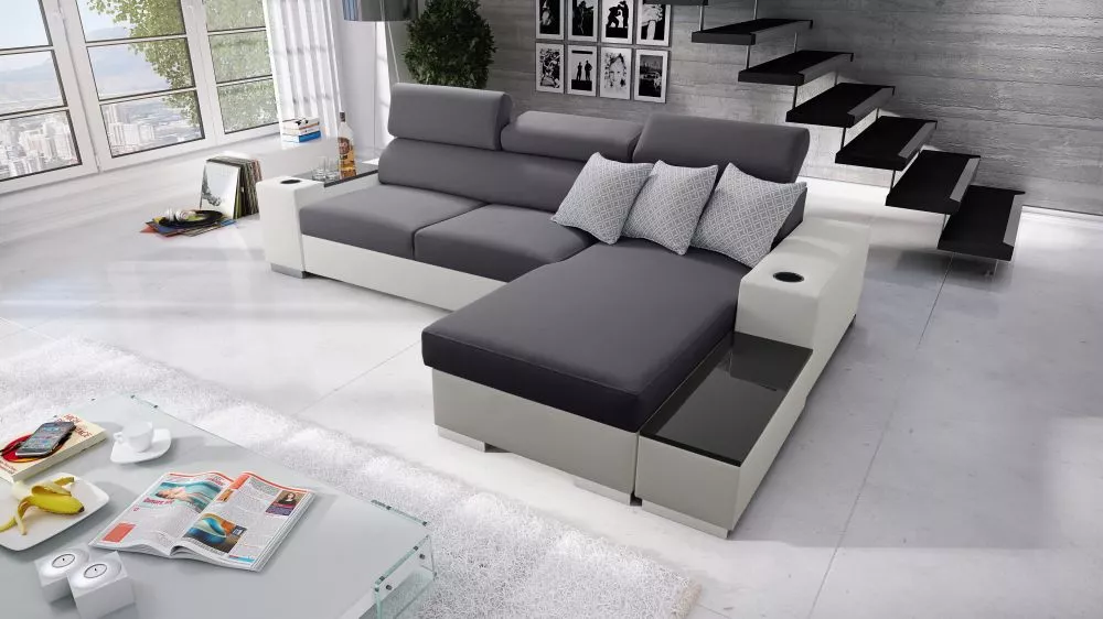Dīvāns Perseo 1 Mini Eco Standard · Tumši pelēks + balts · 170 × 274 × 95 cm