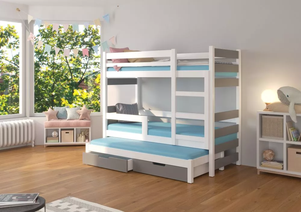 Bērnu gulta Karlo ar stelāžam Guļamvietas platums: 75 cm, Guļamvietas garums: 180 cm, · 81 × 188 × 160 cm