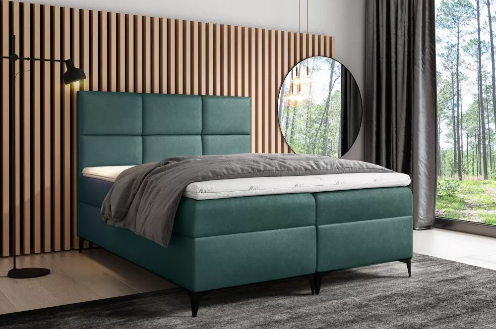 Gulta Fava Boxspring Premium Standard Guļamvietas platums: 200 cm, Guļamvietas garums: 200 cm, · Zaļš · 204 × 208 × 115 