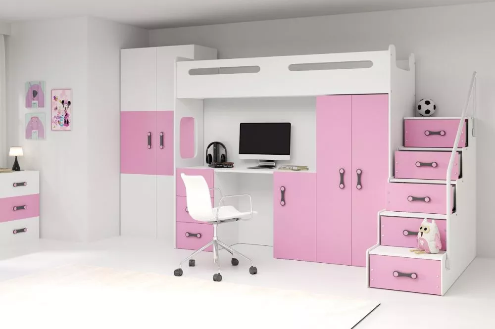 Bērnu gulta Max 4 ar stelāžu Guļamvietas platums: 80 cm, Guļamvietas garums: 200 cm, · 151.5 × 258 × 180 cm