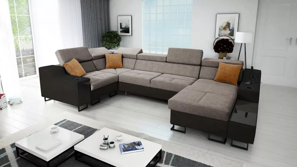 Dīvāns Alicante 4 Mini Whisper Eco Standard · Brūns + melns · 211 × 342 × 81 cm