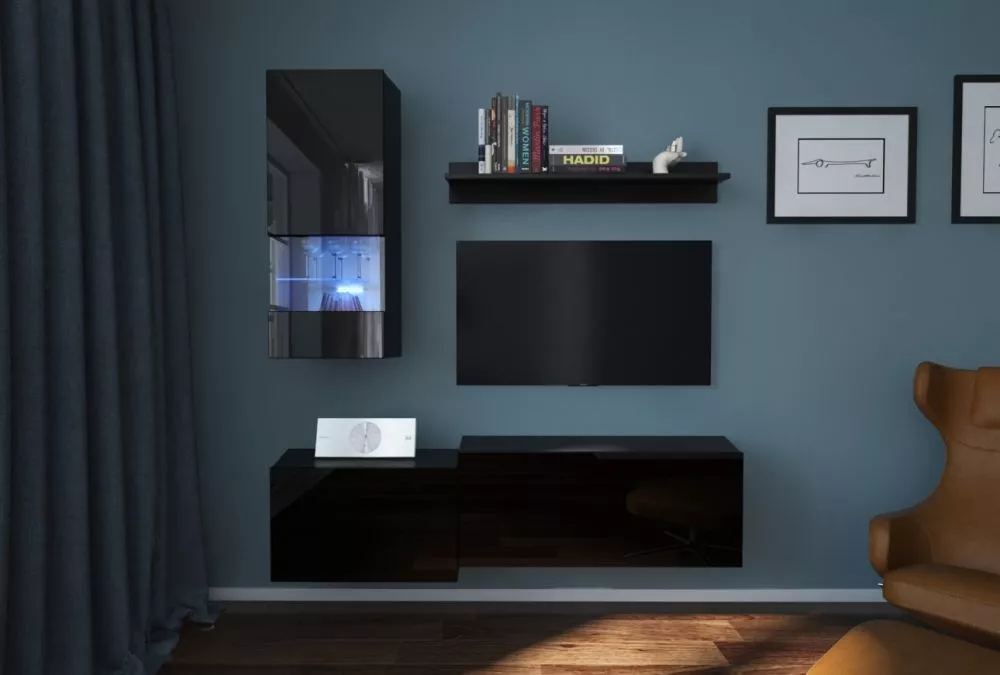 Sekcija Next 290 ar LED · Melns · 151 × 35 × 183 cm