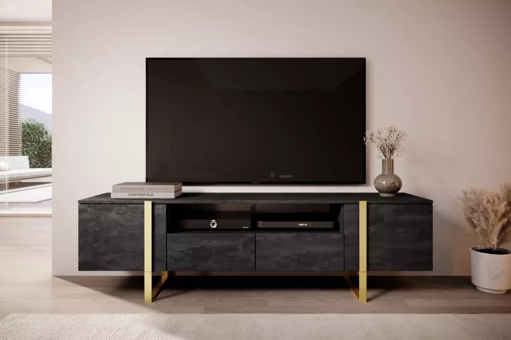 TV tumba Verica RTV 200 2D2SZ Gold · Melns · 200 × 45 × 57 cm