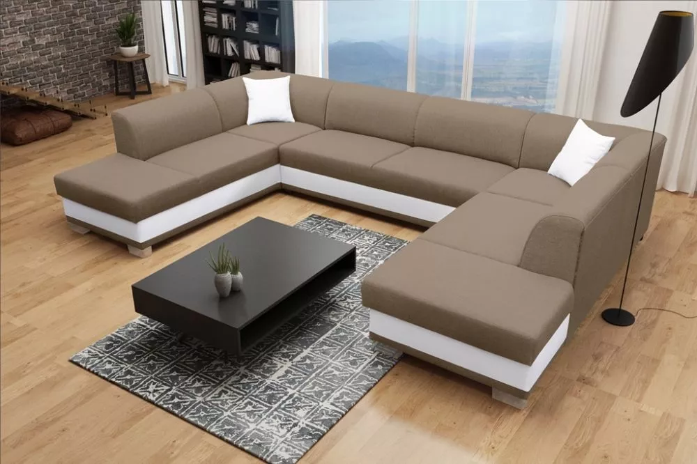 Dīvāns Darco U Standard · Gaiši brūns + balts · 220 × 340 × 80 cm