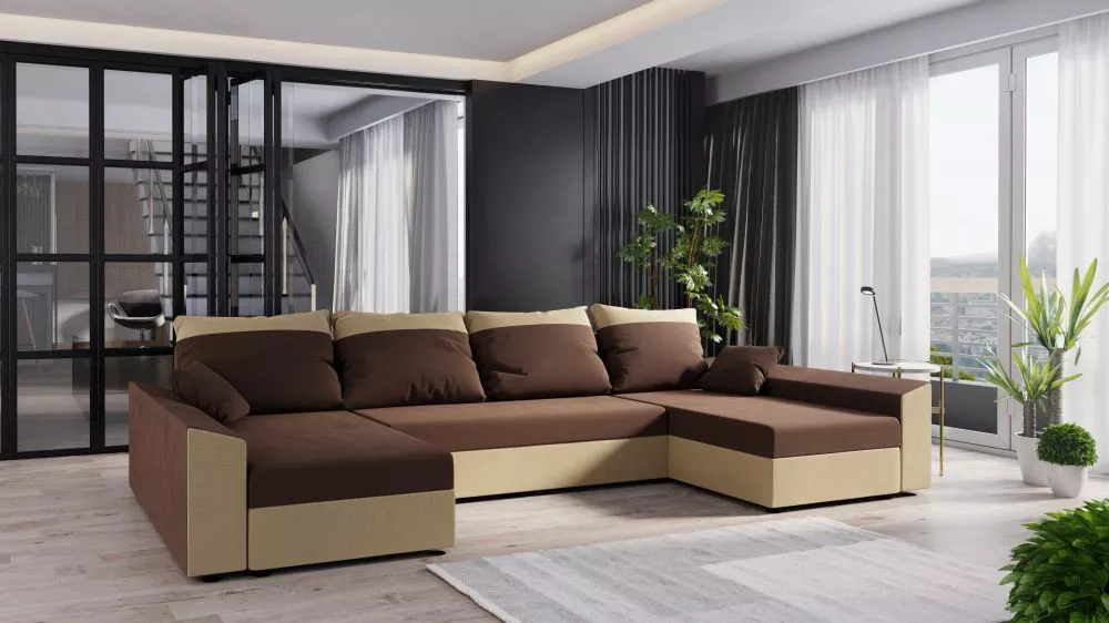 Dīvāns Paul U standard · Tumši brūns + brūns · 139 × 321 × 80 cm