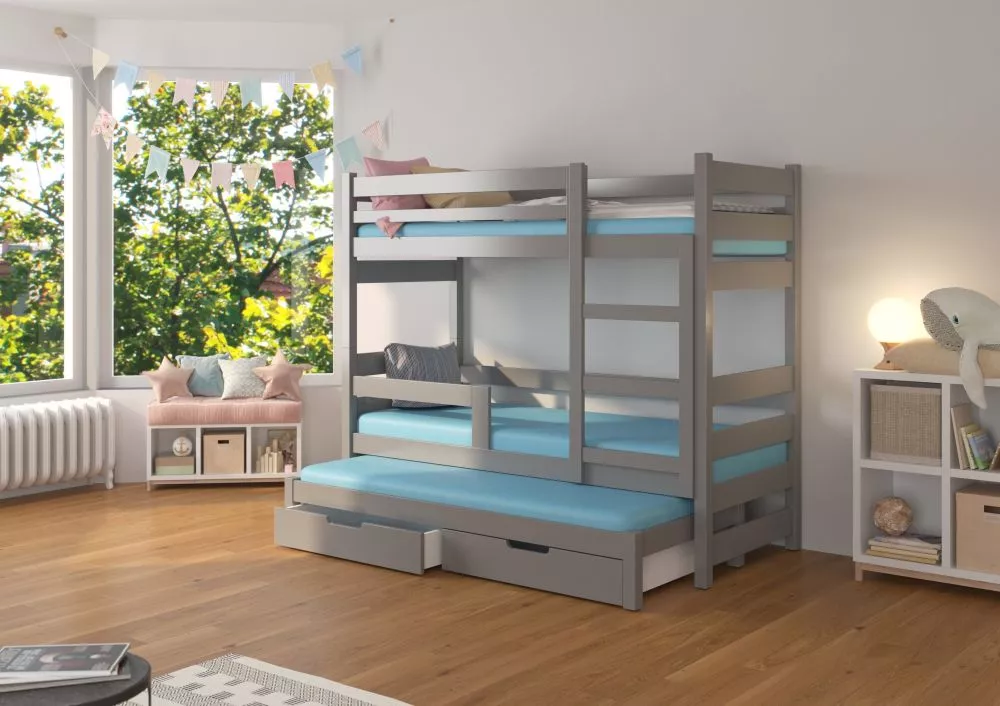 Bērnu gulta Karlo ar stelāžam Guļamvietas platums: 75 cm, Guļamvietas garums: 180 cm, · 81 × 188 × 160 cm