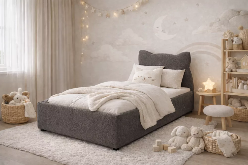 Bērnu gulta Ines 90x200 ar stelāžām Guļamvietas platums: 90 cm, Guļamvietas garums: 200 cm, · Grafīts · 93 × 208 × 86 cm