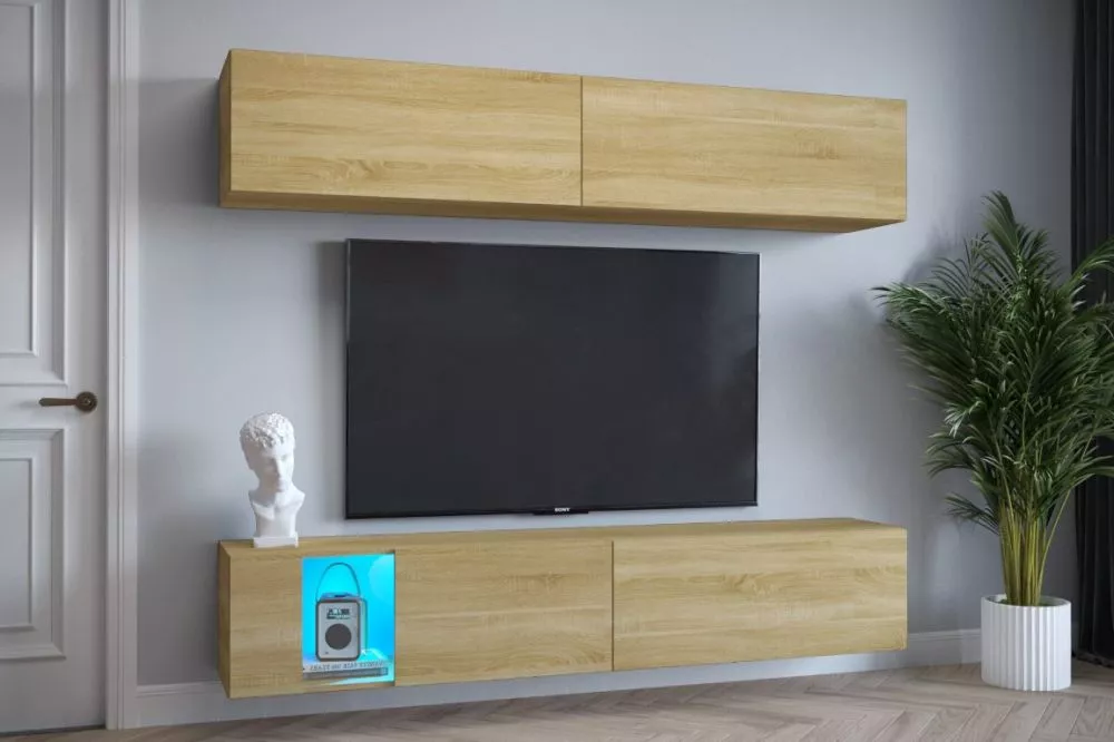 Sekcija Exclusive 6 ar LED · Zelta ozols · 182 × 35 × 200 cm