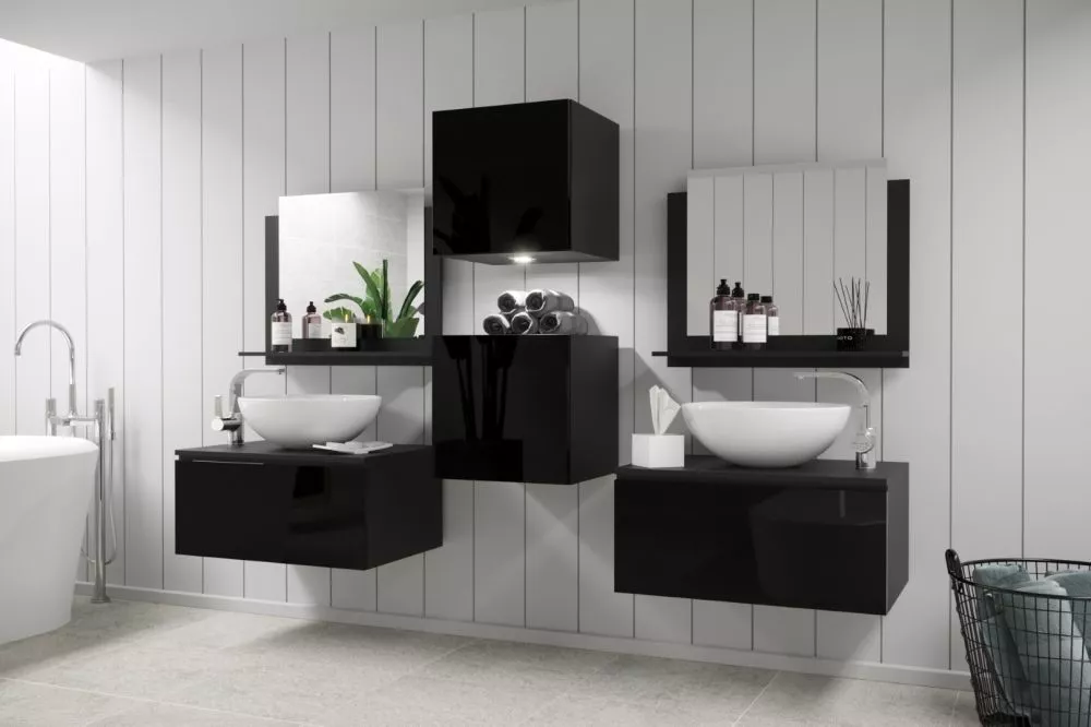 Vannas istabas komplekts Alius 43 gloss ar LED · Melns · 42 cm