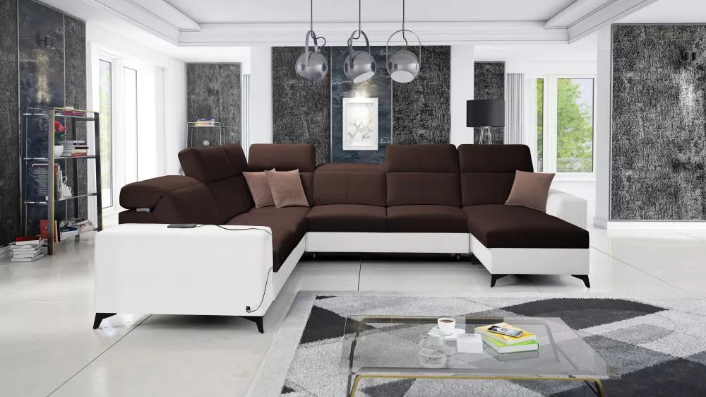 Dīvāns Belutti 8 Mix Standard · Tumši brūns + balts · 288 × 362 × 84 cm