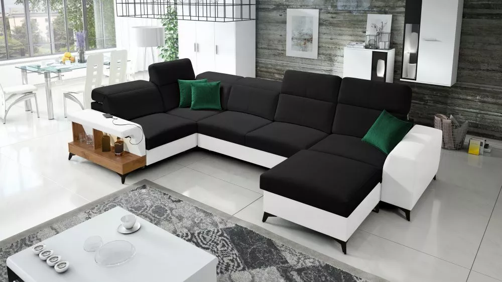Dīvāns Belutti 4 Lancelot Standard ar LED · Melns + balts · 212 × 362 × 84 cm