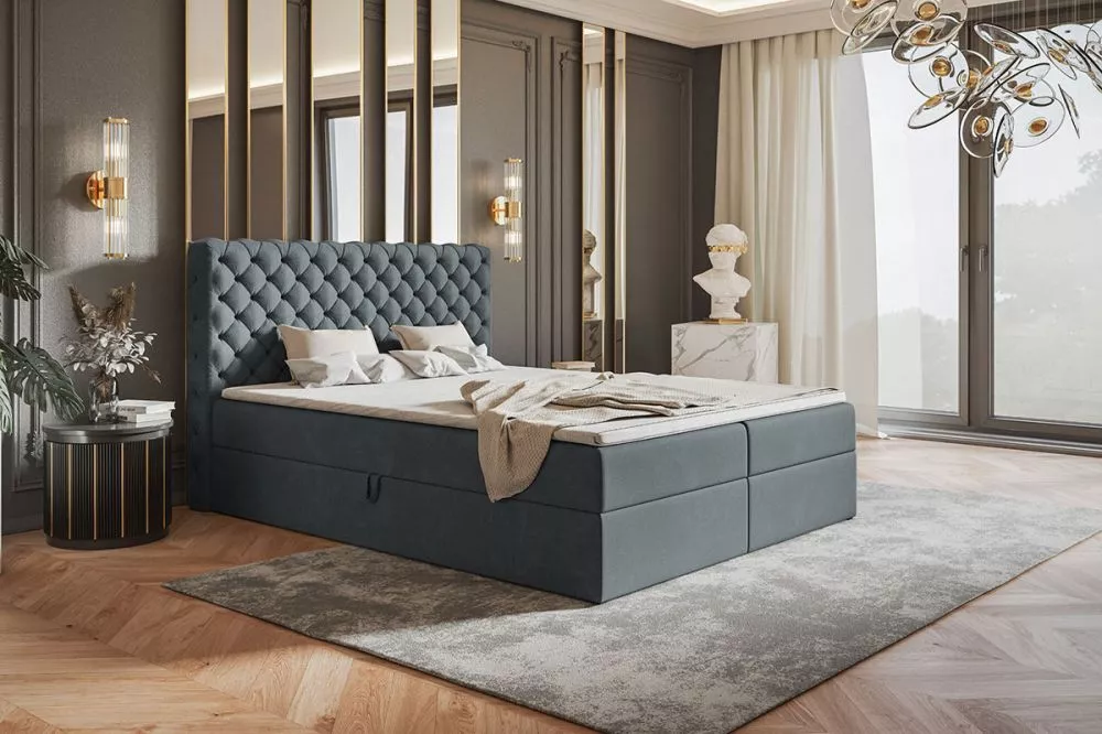 Gulta Box 8 Boxspring standard Guļamvietas platums: 120 cm, Guļamvietas garums: 200 cm, · Tumši pelēks · 126 × 214 × 115