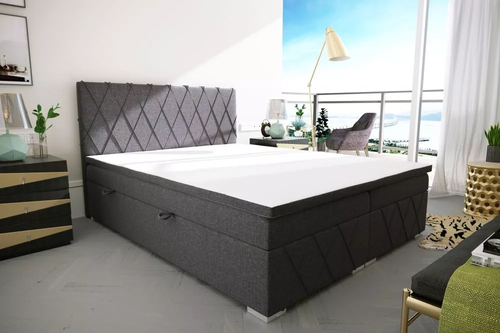 Gulta Royal Boxspring Standard Guļamvietas platums: 160 cm, Guļamvietas garums: 200 cm, · Grafīts · 195 × 210 × 120 cm