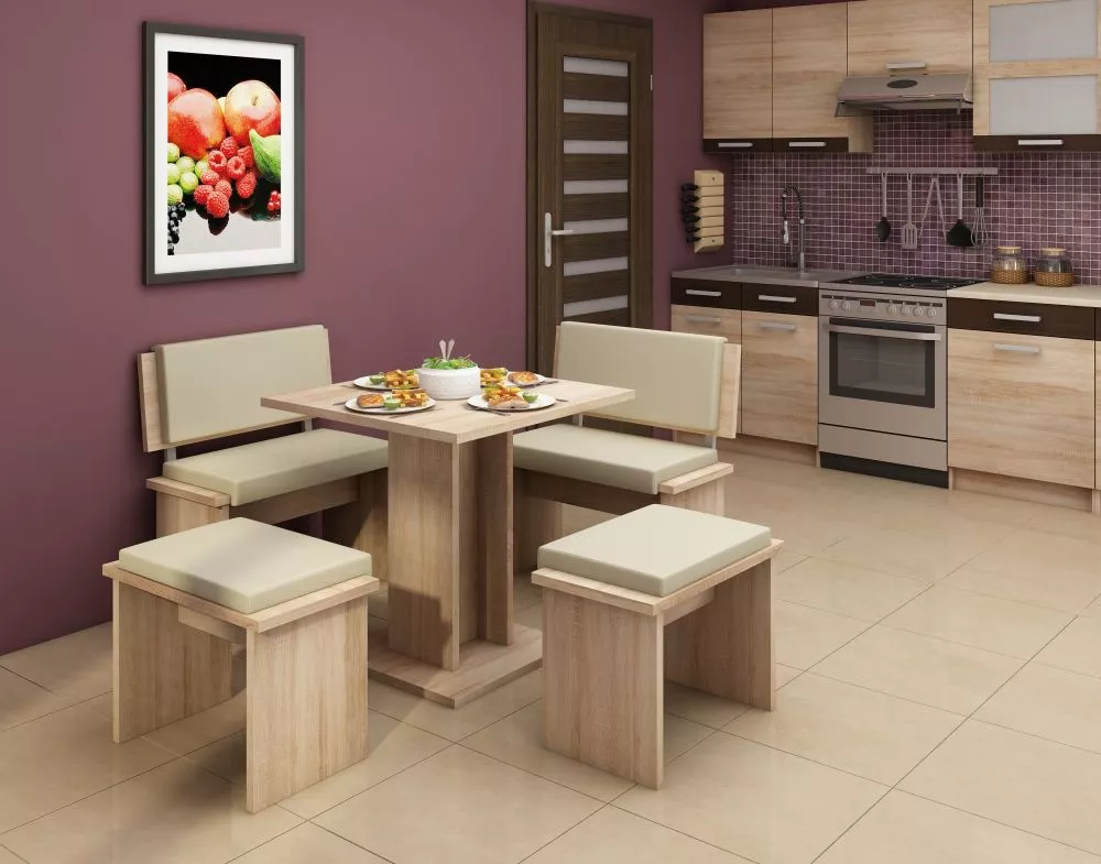 Komplekts Bond Zestaw Maly sonoma Galda maksimālais garums: 75 cm, Materiāls: laminēta KSP, Audums: eko āda, · Bēšs