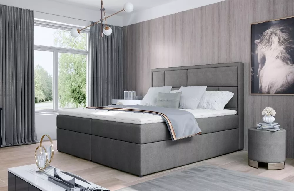 Gulta Meron Boxspring standard Guļamvietas platums: 160 cm, Guļamvietas garums: 200 cm, · Tumši pelēks · 160 × 215 × 115