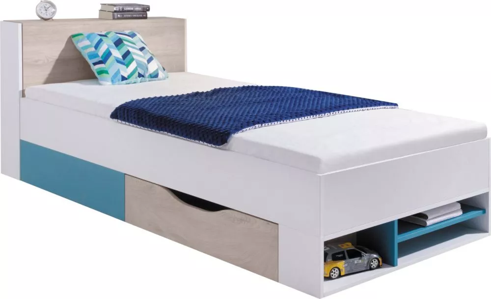 Gulta Planet 14 ar stelāžu Guļamvietas platums: 90 cm, Korpusa krāsa: balts, Guļamvietas garums: 200 cm, · 94 × 224 × 77