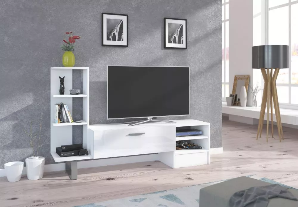 TV tumba York Classic · Balts + balts spīdums · 151.6 × 35 × 97 cm