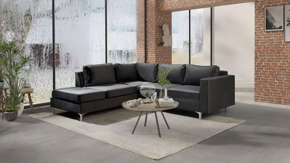 Dīvāns Orlando Velvet Standard · Grafīts · 212 × 235 × 85 cm