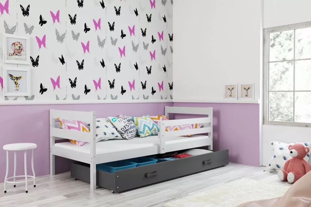 Bērnu gulta Eryk Single White ar stelāžu Guļamvietas platums: 90 cm, Guļamvietas garums: 200 cm, · 97 × 206 × 77 cm