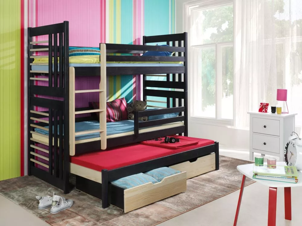 Bērnu gulta Roland 3 ar stelāžām Kāpņu puse: Pa labi, Guļamvietas platums: 80 cm, Guļamvietas garums: 180 cm, · 87 × 190