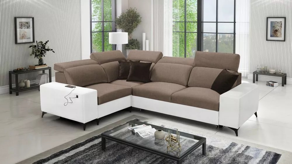 Dīvāns Bartone 2 Mix Premium Standard · Brūns + balts · 203 × 283 × 83 cm