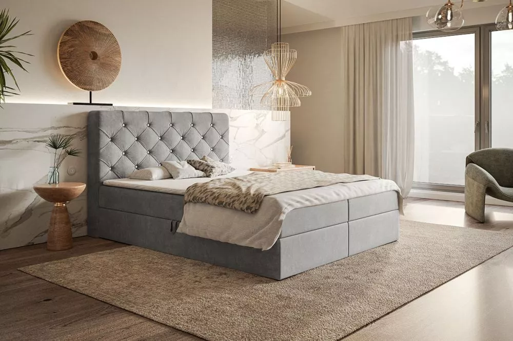 Gulta Box 7 Boxspring standard Guļamvietas platums: 140 cm, Guļamvietas garums: 200 cm, · Pelēks · 140 × 214 × 115 cm