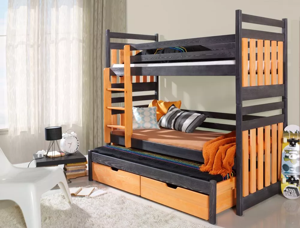Bērnu gulta Sambor ar stelāžām Kāpņu puse: Pa labi, Guļamvietas platums: 80 cm, Guļamvietas garums: 180 cm, · 87 × 190 ×