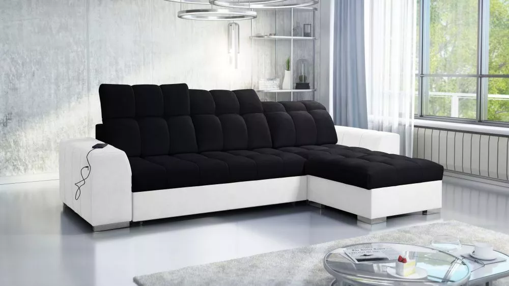 Dīvāns Pagano 1 Premium Standard · Melns + balts · 179 × 291 × 83 cm