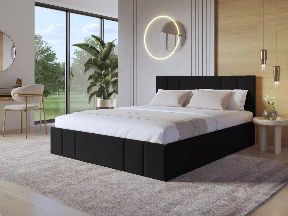 Gulta Lucy 15 ar stelāžu Guļamvietas platums: 160 cm, Guļamvietas garums: 200 cm, · Melns · 166 × 206 × 92 cm