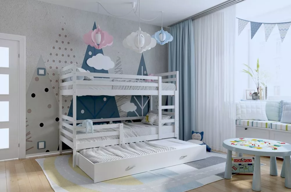 Bērnu gulta Jacek 3 MDF 90x200 ar stelāžām Guļamvietas platums: 90 cm, Guļamvietas garums: 200 cm, · 96 × 208 × 158 cm