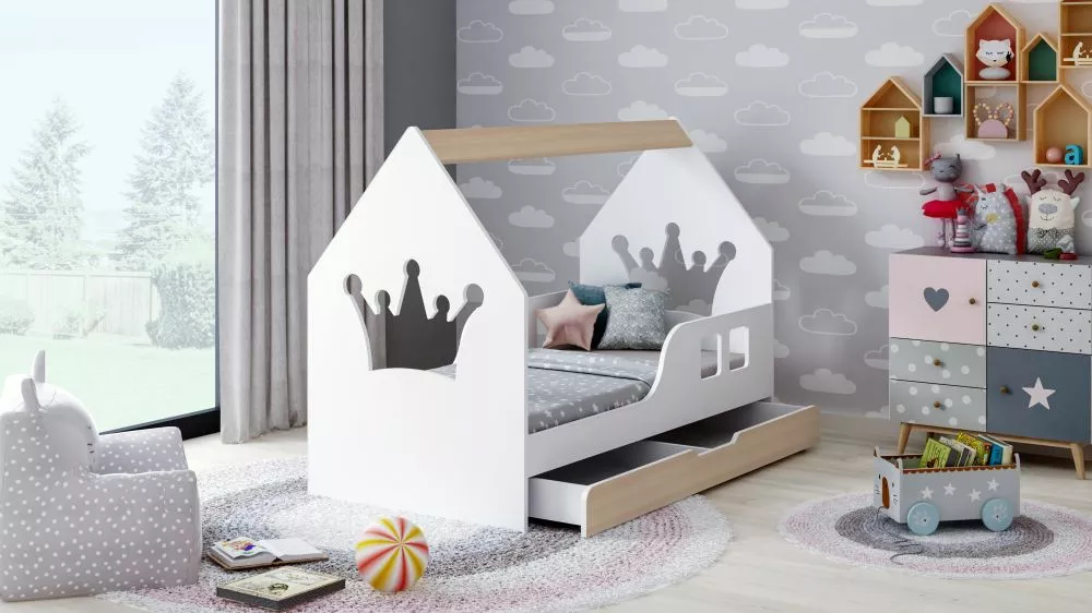 Bērnu gulta House 3 Comfort ar stelāžu Guļamvietas platums: 70 cm, Guļamvietas garums: 140 cm, · 74.5 × 145 × 106 cm