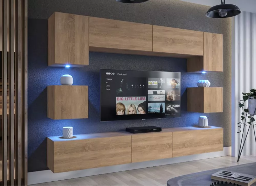 Sekcija Next 1 ar LED · Ozols sonoma · 242 × 35 × 187 cm