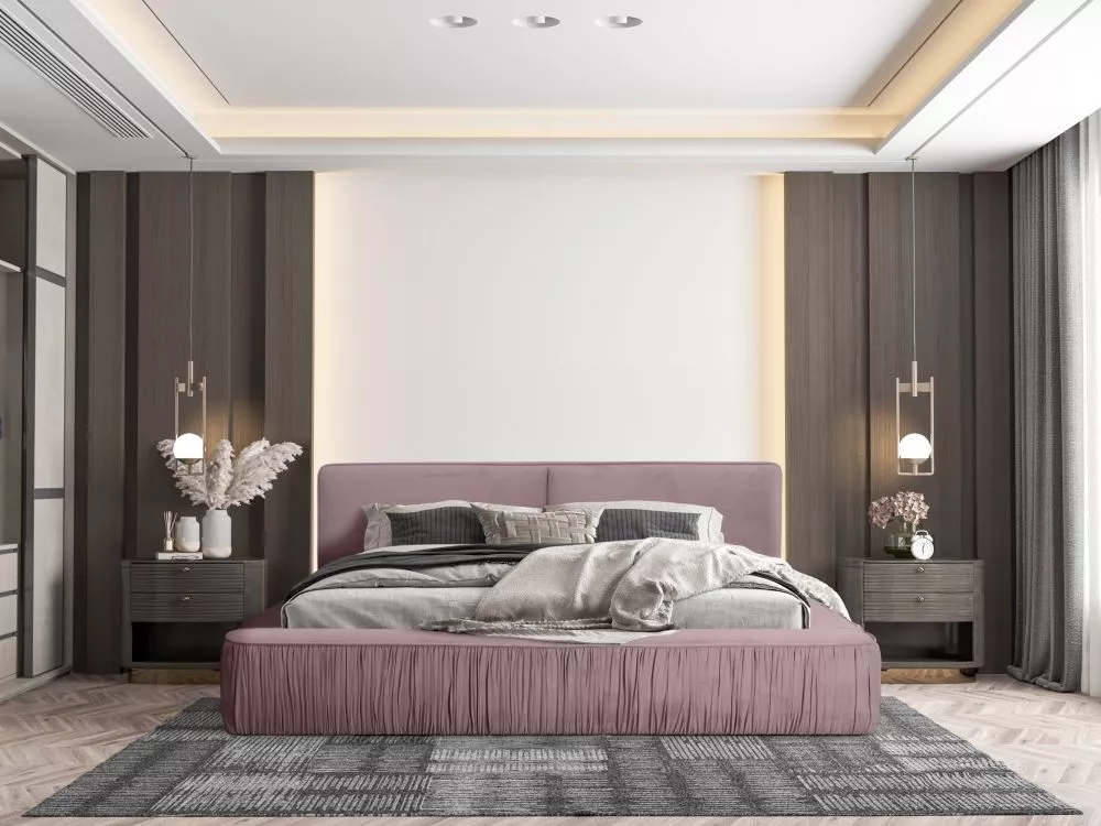 Gulta Naomi Standard ar stelāžu Guļamvietas platums: 160 cm, Guļamvietas garums: 200 cm, stelāžas tips: koka, · Rozā · 1