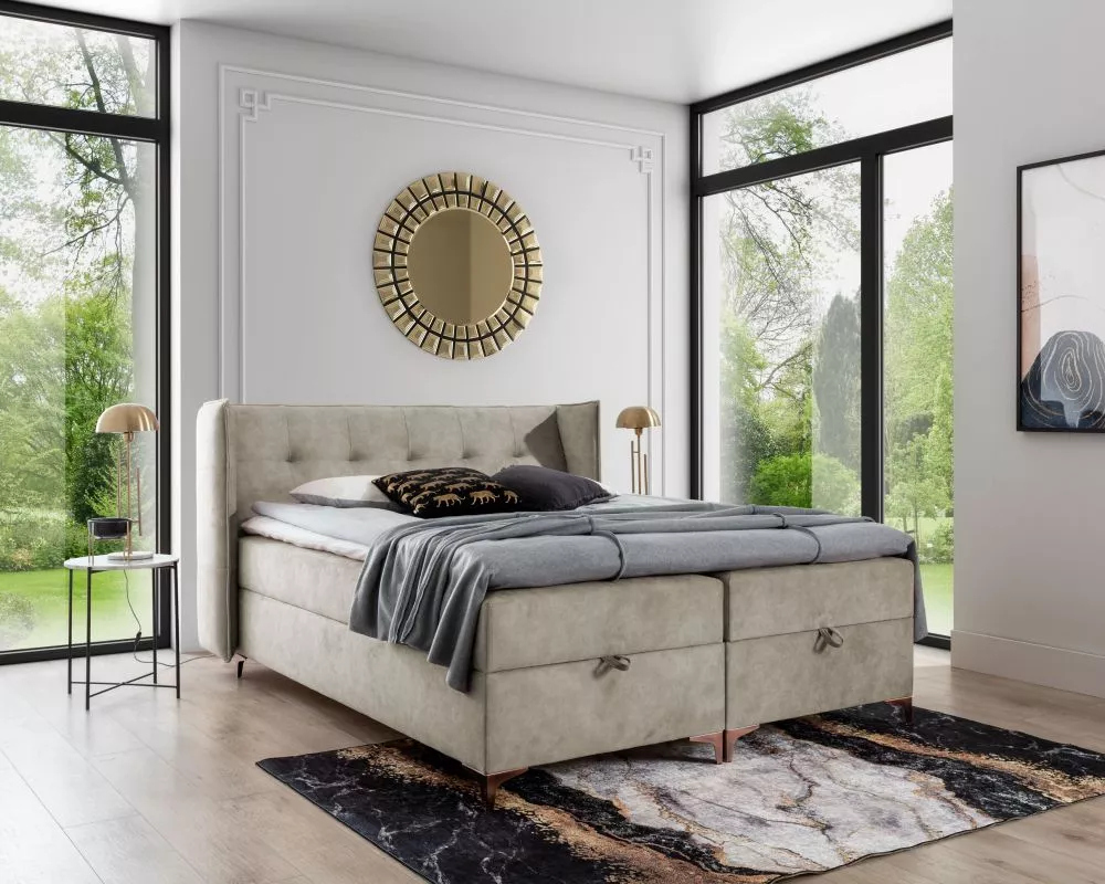 Gulta Lotos Boxspring Standard Guļamvietas platums: 160 cm, Guļamvietas garums: 200 cm, · Gaišais kapučīno · 180 × 222 ×