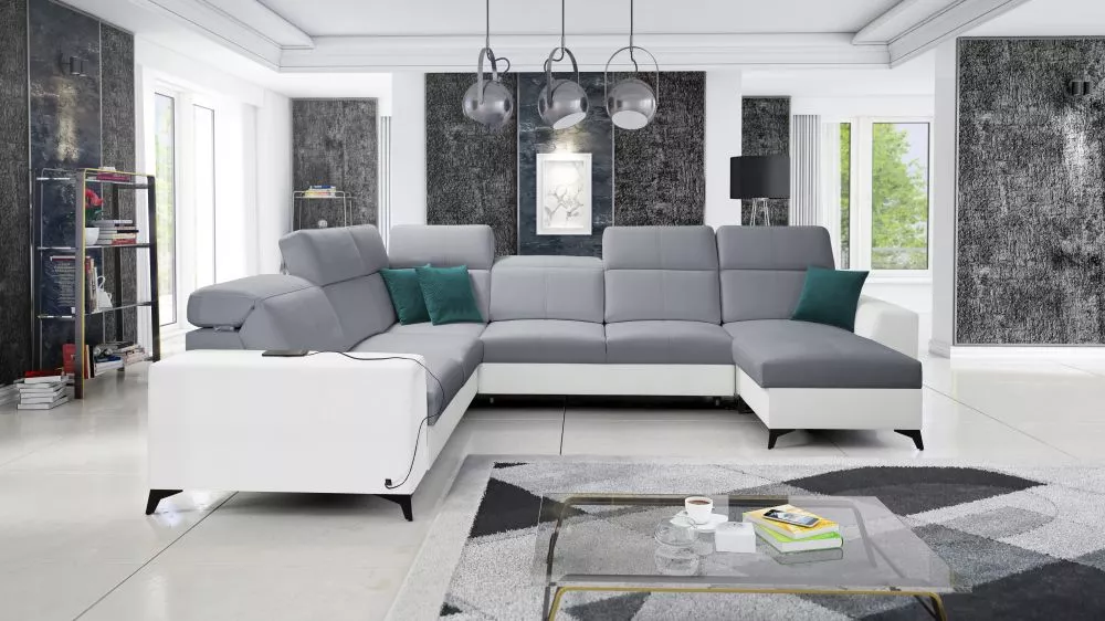 Dīvāns Belutti 8 Mix Standard · Pelēks + balts · 288 × 362 × 84 cm