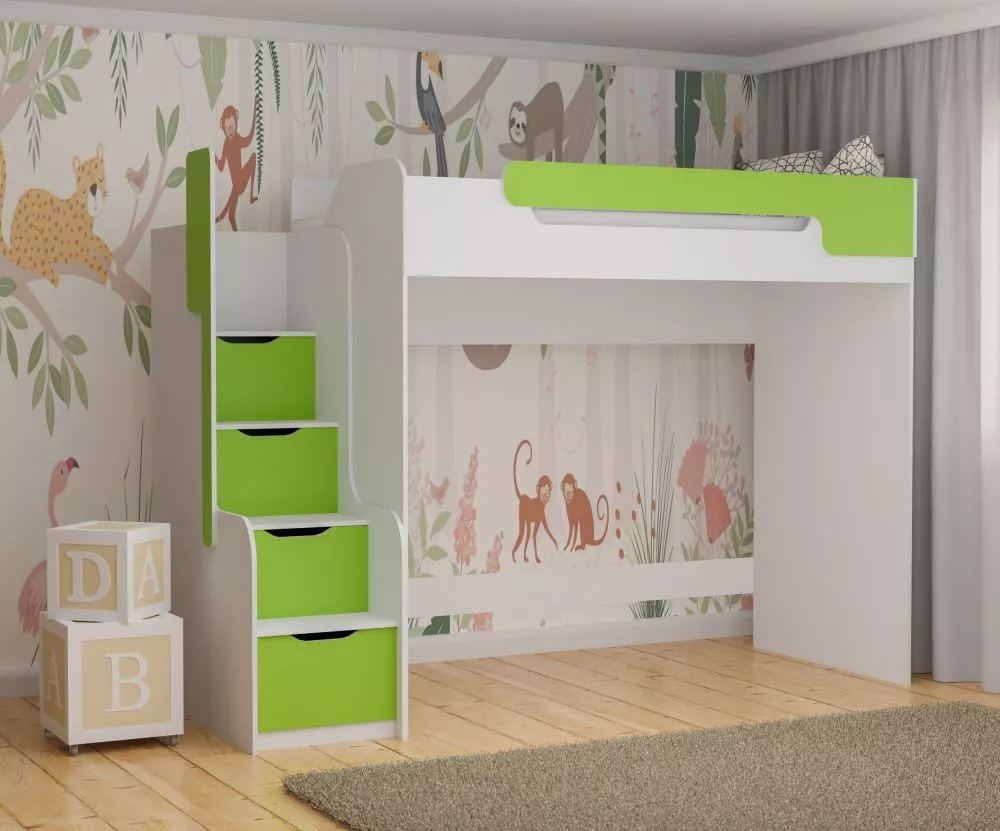 Bērnu gulta Dorian 90x200 ar stelāžu Guļamvietas platums: 90 cm, Guļamvietas garums: 200 cm, · 104 × 260 × 187 cm