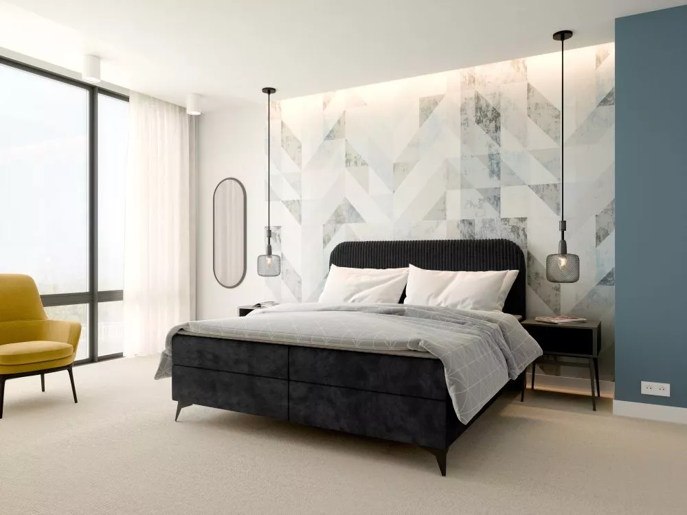 Gulta Mitto Boxspring Standard Guļamvietas platums: 160 cm, Guļamvietas garums: 200 cm, · Melns · 160 × 208 × 122 cm