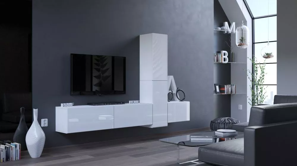 Sekcija Next 59 gloss · Balts · 263 × 35 × 166 cm