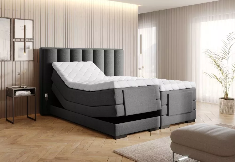 Gulta Veros Electric Boxspring Standard Guļamvietas platums: 140 cm, Guļamvietas garums: 200 cm, · Grafīts · 158 × 217 ×