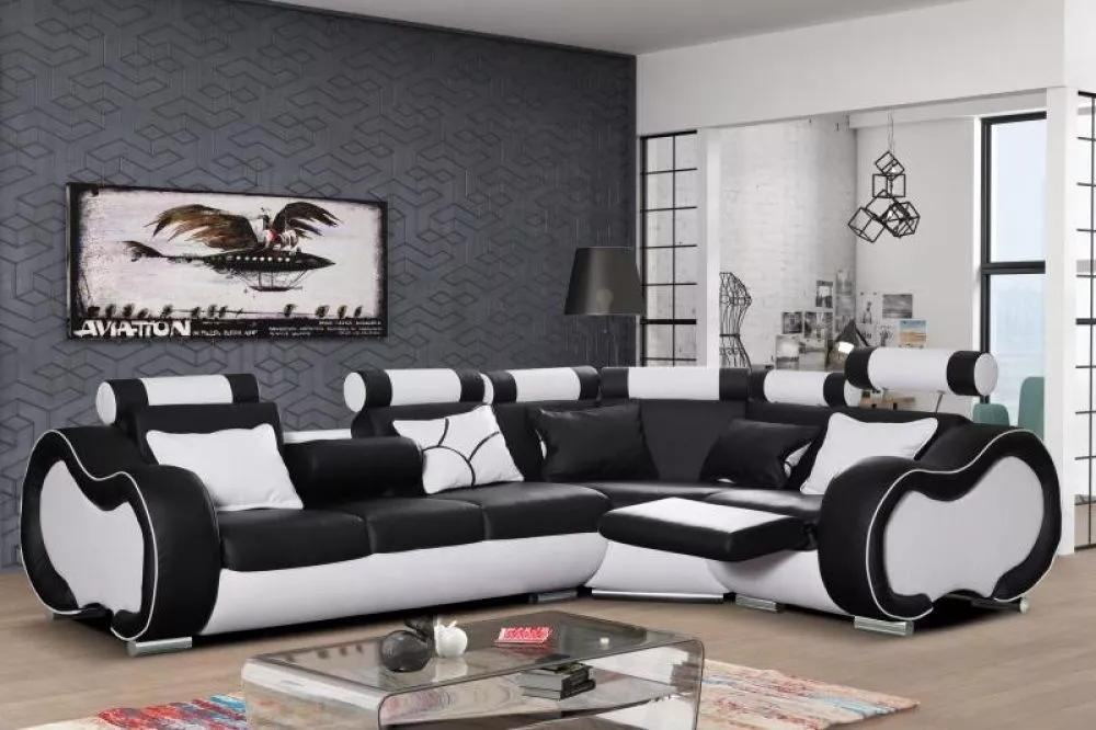 Dīvāns Arizona B Medium Standard · Melns + balts · 205 × 305 × 87 cm