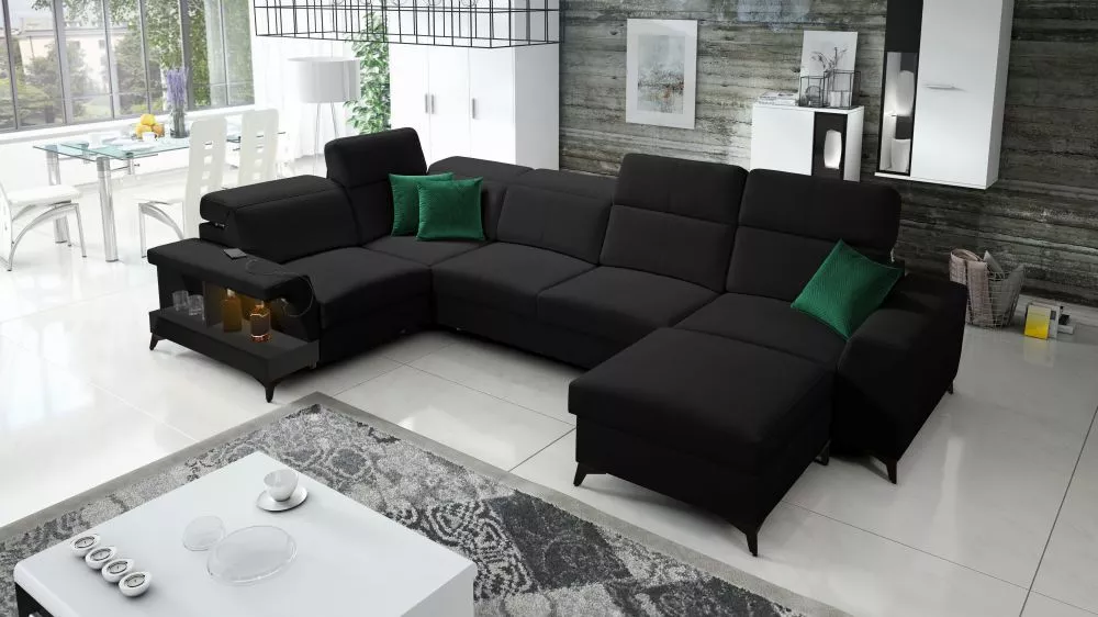 Dīvāns Belutti 4 Satin Black Standard ar LED · Melns · 212 × 362 × 84 cm