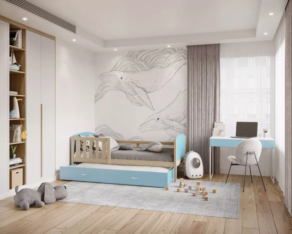 Bērnu gulta Tami P2 90x200 ar stelāžām Guļamvietas platums: 90 cm, Guļamvietas garums: 200 cm, · 96 × 208 × 74 cm
