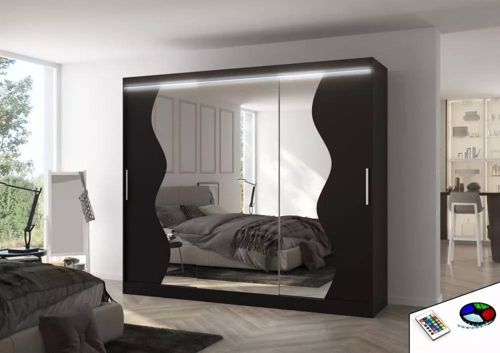 Skapis Sharon ar LED · Melns · 250 × 58 × 215 cm