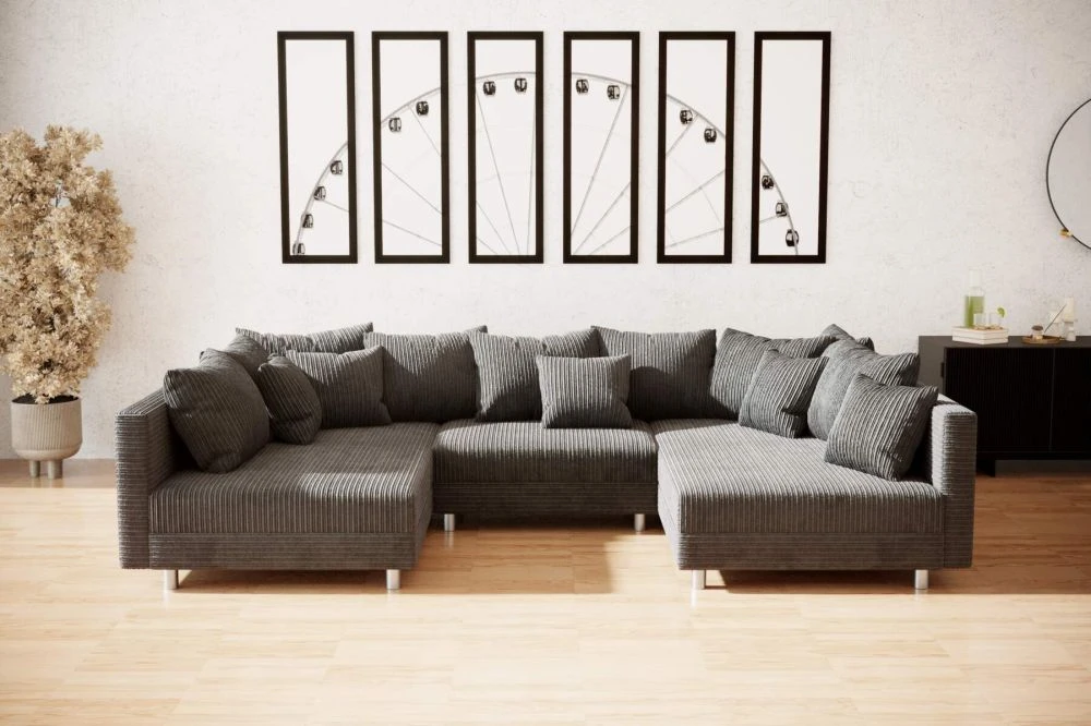 Dīvāns Claudia U Standard · Tumši pelēks · 194 × 308 × 75 cm