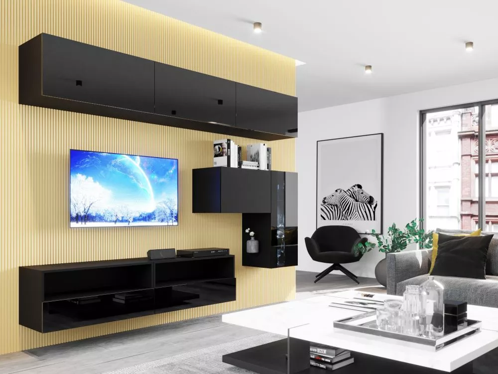 Sekcija Box 72 ar LED · Melns · 258 × 38 cm