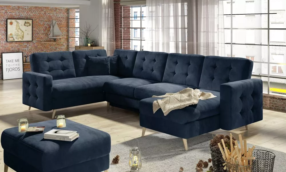 Dīvāns Asgard U standard · Tumši zils · 202 × 320 × 90 cm