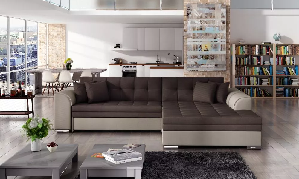Dīvāns Sorento Lux standard · Brūns + pelēks · 195 × 295 × 80 cm