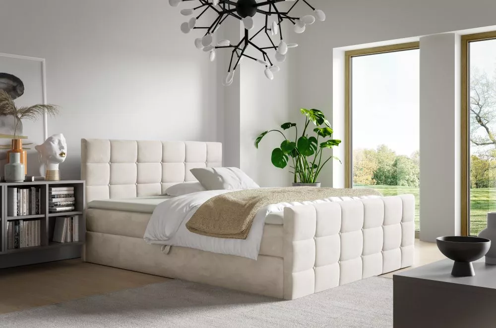 Gulta Berlin Boxspring Standard Guļamvietas platums: 120 cm, Guļamvietas garums: 200 cm, · Bēšs · 124 × 214 × 103 cm